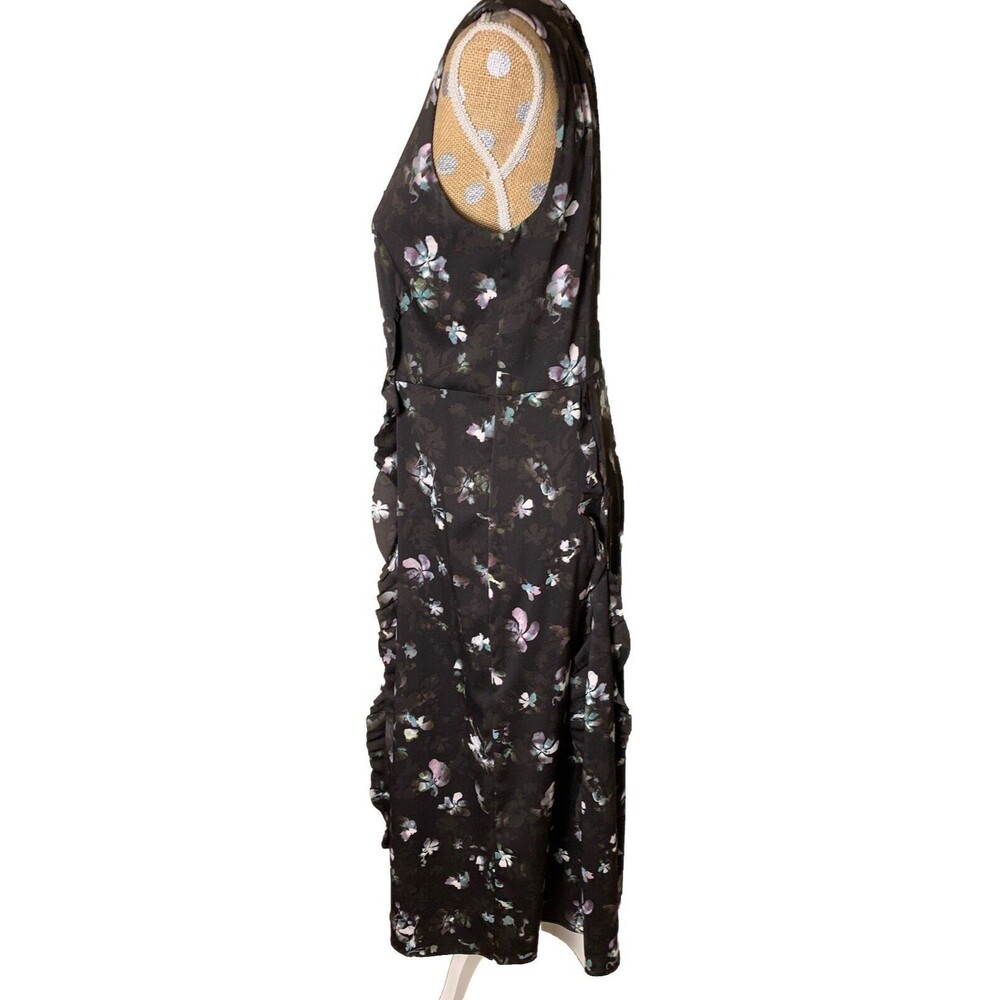 Simply Vera Wang Women’s Black Midi Floral Whimsigoth Dress Ruffles Medium Fairy - Picture 5 of 13
